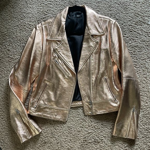COPY - Aqua Metallic Rose Gold 100% Authentic Leather Jacket - Picture 1 of 7